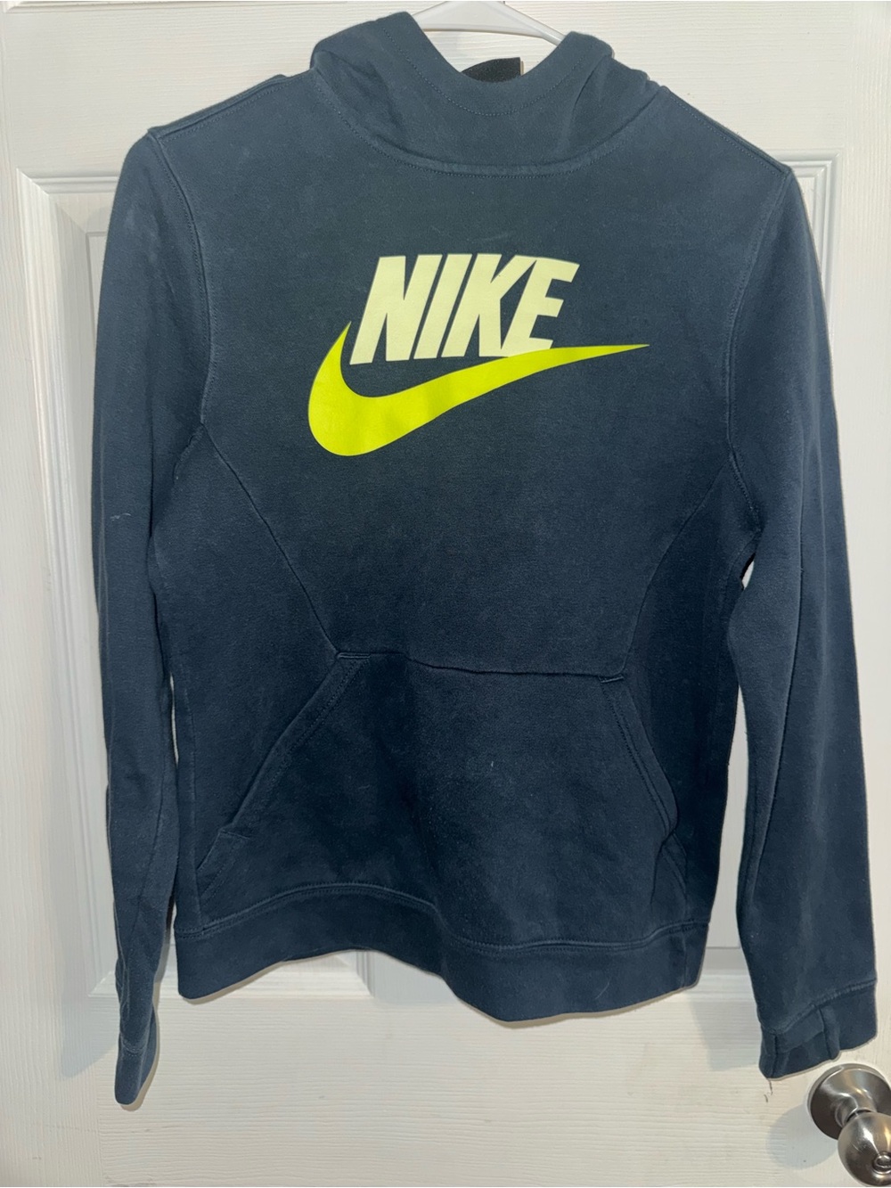 Nike Men’s Dark Blue Crewneck Sweatshirt with Bright Yellow Logo